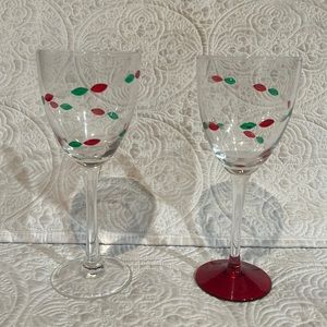 Gorham Crystal Christmas Jewels wine glasses clear foot and red foot